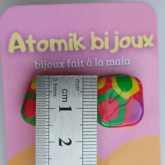 Handmade multi-color polymer clay earrings. Boucles d'oreilles fait à la main - Picture 4 of 7